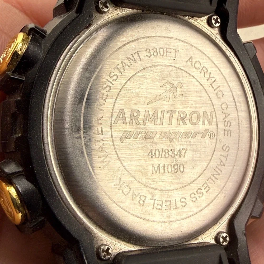 Armitron Digital Watch Black Gold Chronograph Sport Mens 7 Inch 28937